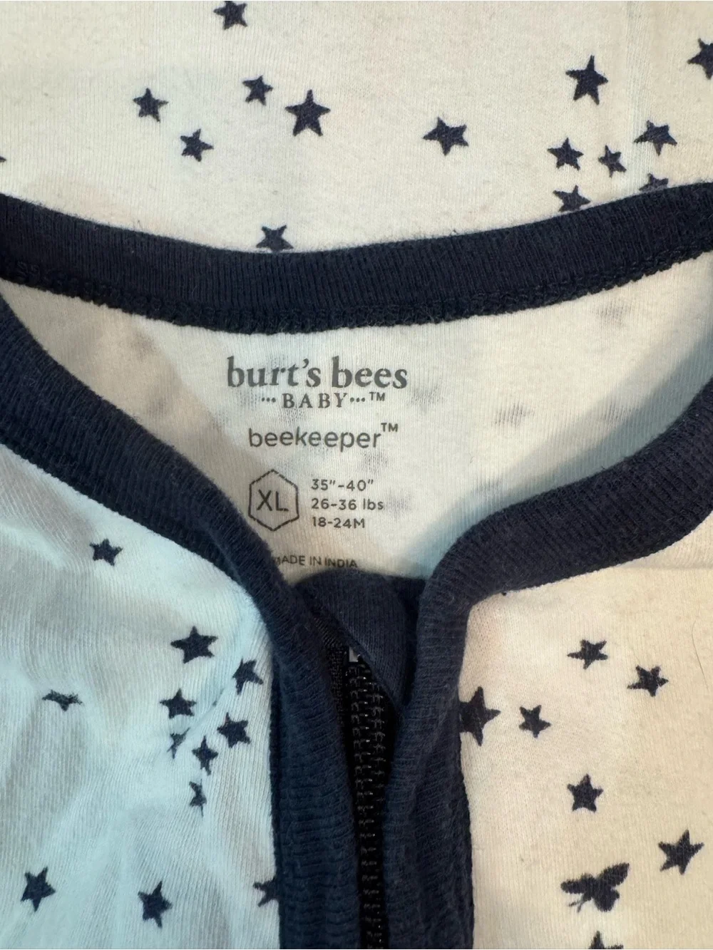 Burt's Bees Baby White Sleep Sack with Navy Star Trim